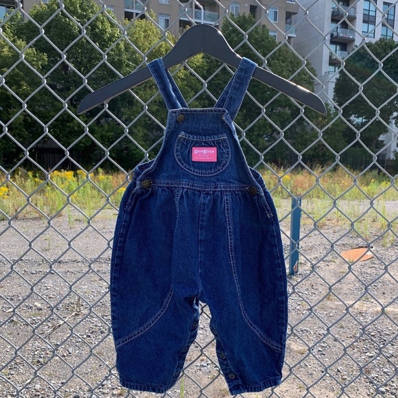 OshKosh B'gosh Other - Vtg OshKosh B'Gosh Bubble Overalls Dark Denim Candy Pink Patch 2T Kidcore
